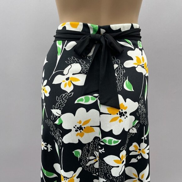 Vintage 60s-70s Floral Print Maxi A-Line Skirt Tie Waist Vibrant Flower Design - Picture 3 of 9